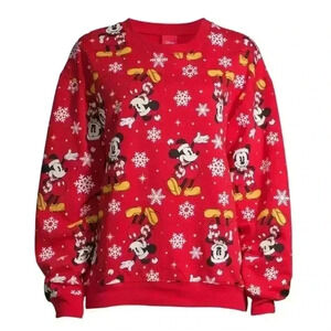Disney Junior's Red Mickey Snowflake Holiday Christmas Sweatshirt Size Medium